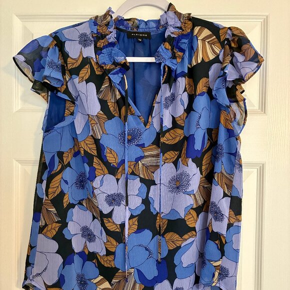 Pleione Tops - Pleione Women's Top Medium Short Sleeve Blouse Floral V-Neck Tie